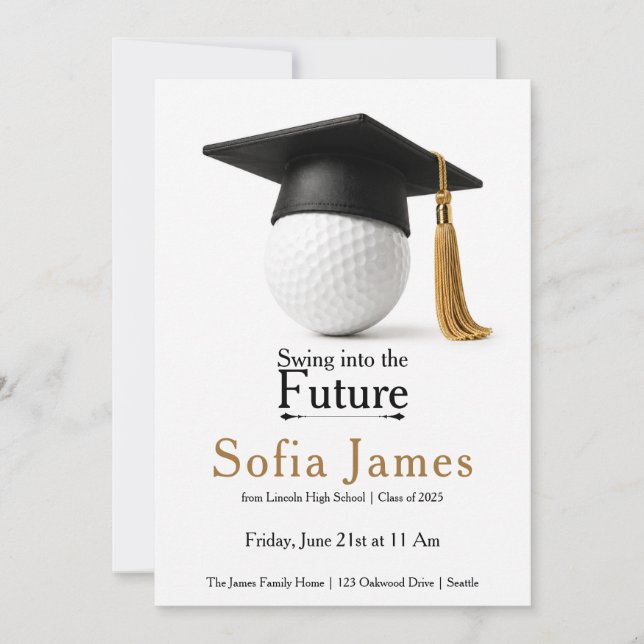 Invitación de fiesta de graduación tema de golf (Anverso)