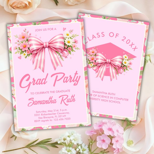 Invitación de fiesta de graduación Wildflower Bow  (Subido por el creador)