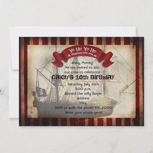 Invitación de fiesta de grunge cutre de barco pira (Anverso)