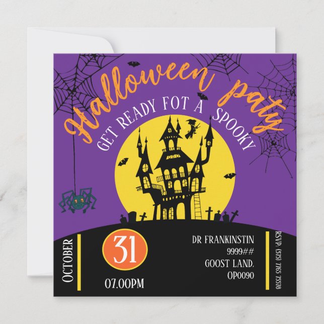 Invitación de fiesta de Halloween (Anverso)