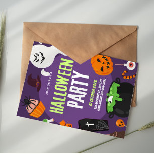 Invitación de fiesta de Halloween adorable con cal