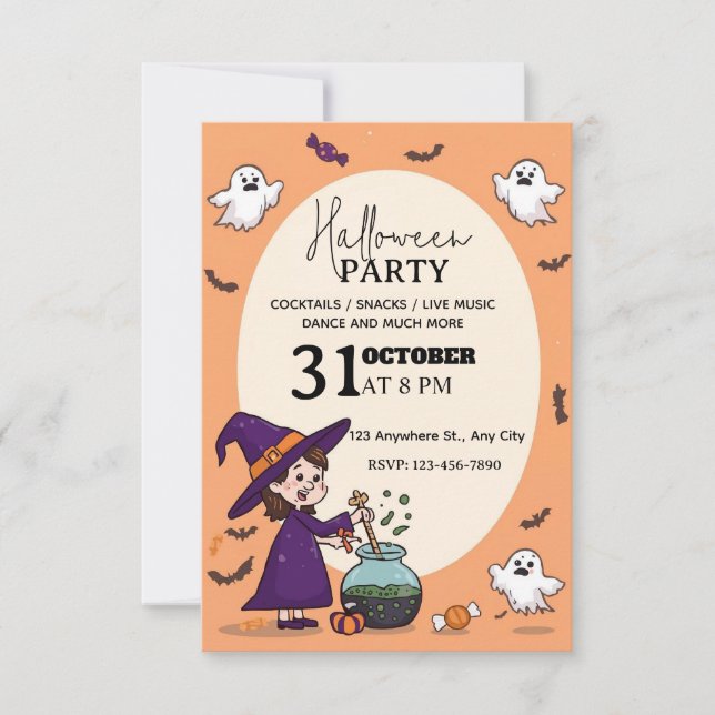 Invitación de fiesta de Halloween al estilo person (Anverso)