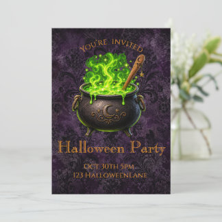 Invitación de fiesta de Halloween Caldero de Bruja
