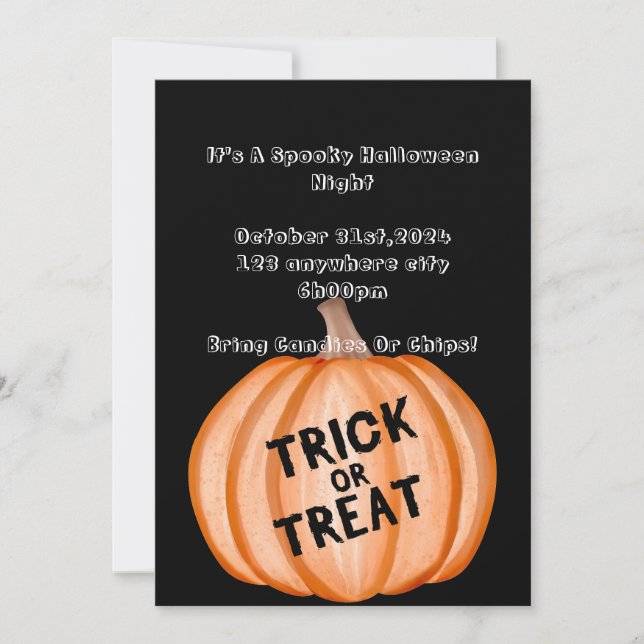 invitación de fiesta de halloween con calabaza y f (Anverso)
