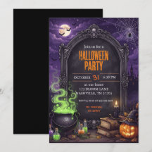 Invitación de fiesta de Halloween con caldero de b