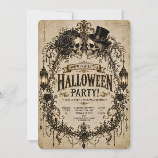💀🕯️ Invitación de fiesta de Halloween con cráneo