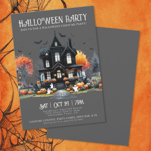 Invitación de fiesta de Halloween con disfraces de (Spooky Costume Halloween Party Invitation)