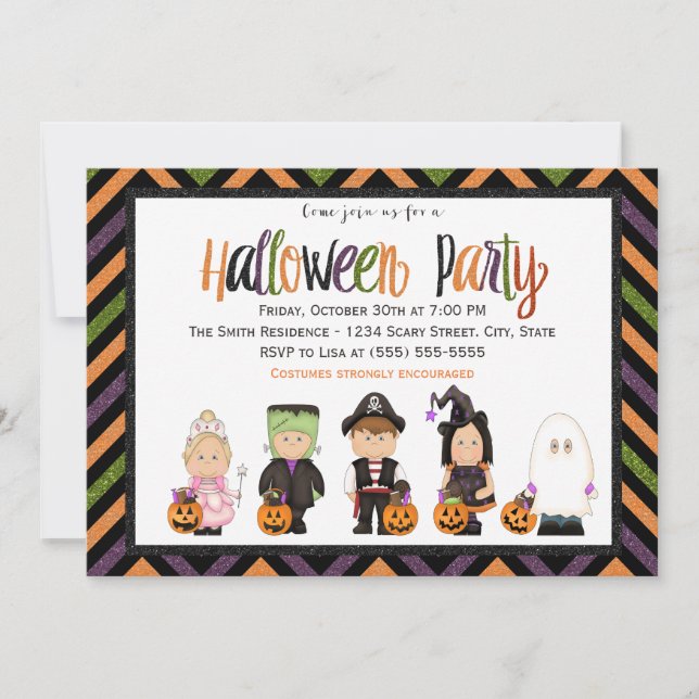 Invitación de fiesta de Halloween con disfraces in (Anverso)