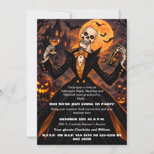 Invitación de fiesta de Halloween con esqueleto el