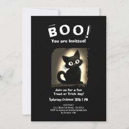 Invitación de fiesta de Halloween con gato negro l