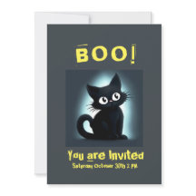 Invitación de fiesta de Halloween con gato negro l