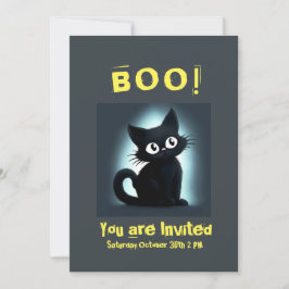 Invitación de fiesta de Halloween con gato negro l