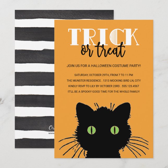 Invitación de fiesta de Halloween con gatos fantas (Anverso / Reverso)