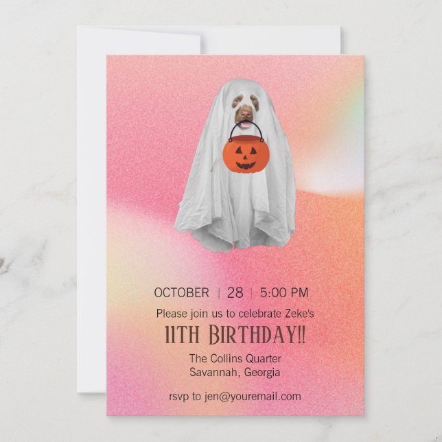 Invitación de fiesta de Halloween con perro fantas (Anverso)