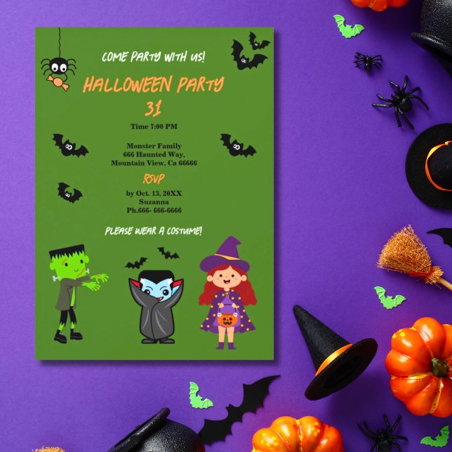 Invitación de fiesta de Halloween con traje de caf (Fun Spooky Halloween Party Invitation. )