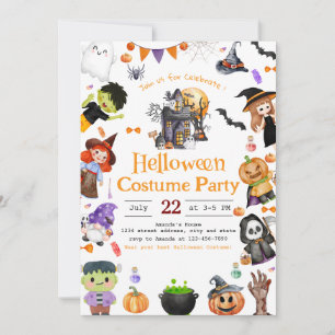 Invitación de fiesta de Halloween con traje de caf