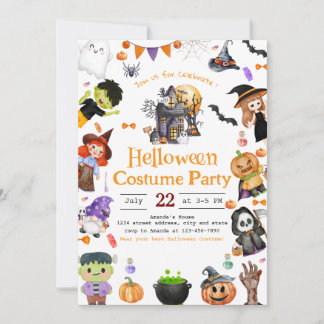 Invitación de fiesta de Halloween con traje de caf