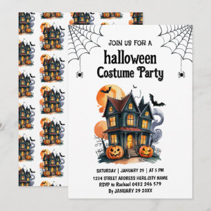 Invitación de fiesta de Halloween con traje de cas