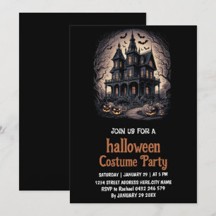 Invitación de fiesta de Halloween con traje de cas
