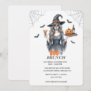 Invitación de fiesta de Halloween de bruja de Brun