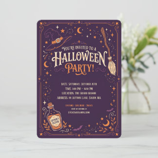 Invitación de fiesta de Halloween de bruja elegant