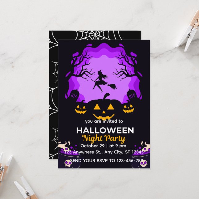 Invitación de fiesta de Halloween de bruja espeluz (Anverso/Reverso In Situ)