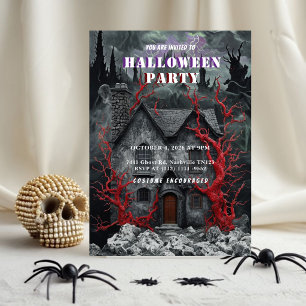 Invitación de fiesta de Halloween de cabaña embruj