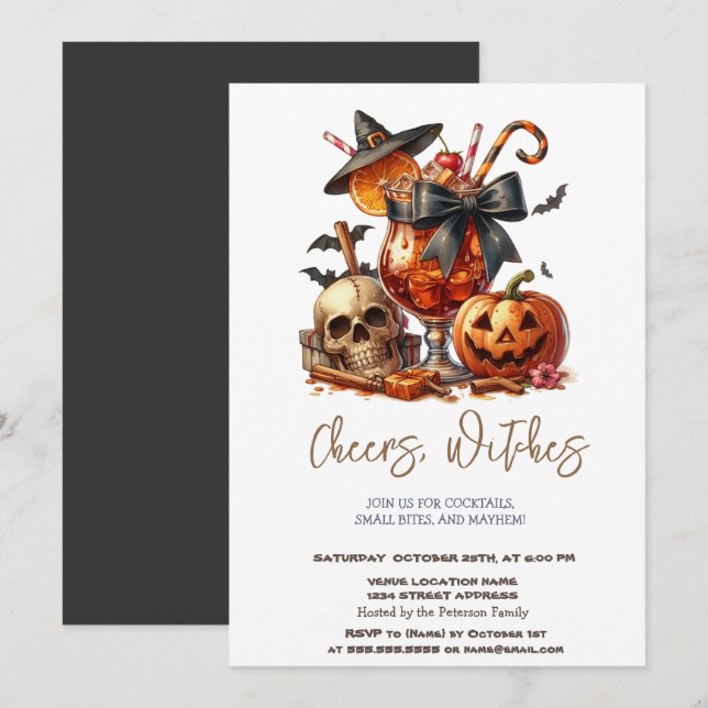 Invitación de fiesta de Halloween de calabaza con  (Anverso / Reverso)