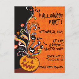 Invitación de fiesta de Halloween de calabaza negr
