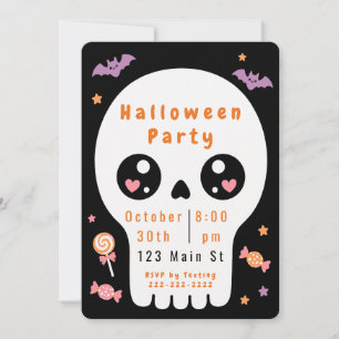 Invitación de fiesta de Halloween de cráneo lindo