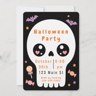 Invitación de fiesta de Halloween de cráneo lindo