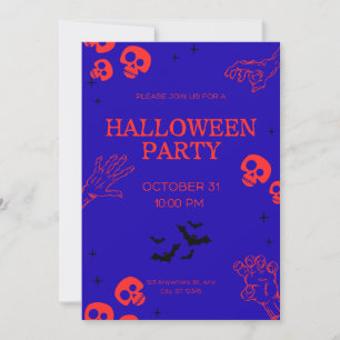 Invitación de fiesta de Halloween de cráneos rojos