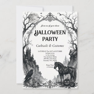 Invitación de fiesta de Halloween de cuervo gótico