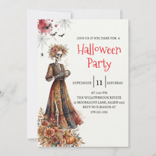 Invitación de fiesta de Halloween de dama esquelet