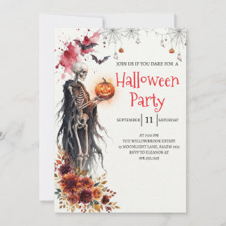 Invitación de fiesta de Halloween de dama esquelet