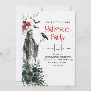 Invitación de fiesta de Halloween de dama esquelet