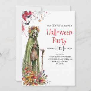 Invitación de fiesta de Halloween de dama esquelet