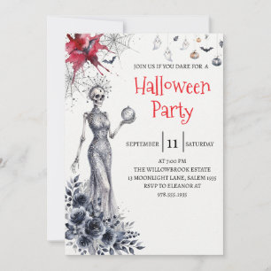 Invitación de fiesta de Halloween de dama esquelet