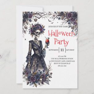 Invitación de fiesta de Halloween de dama esquelet