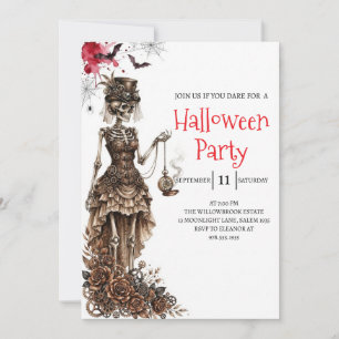 Invitación de fiesta de Halloween de dama esquelet