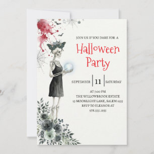 Invitación de fiesta de Halloween de dama esquelet