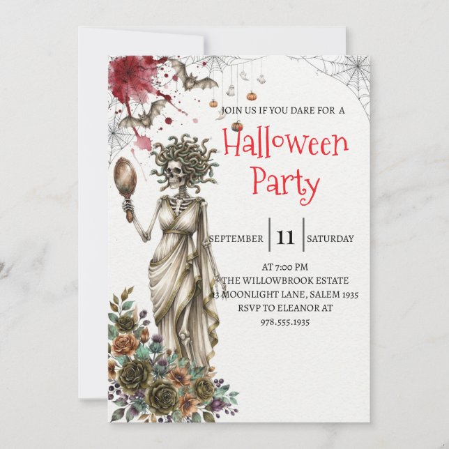 Invitación de fiesta de Halloween de dama esquelet (Anverso)