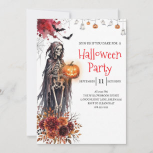 Invitación de fiesta de Halloween de dama esquelet