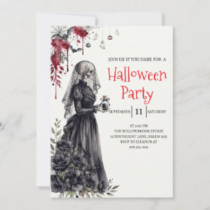 Invitación de fiesta de Halloween de dama esquelet