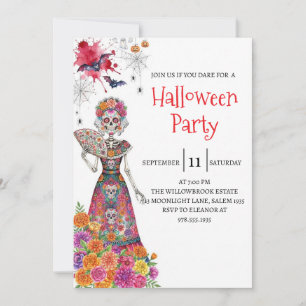 Invitación de fiesta de Halloween de dama esquelet