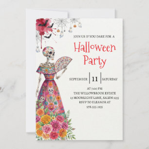 Invitación de fiesta de Halloween de dama esquelet