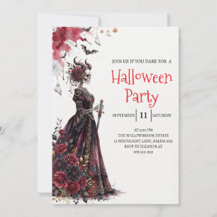 Invitación de fiesta de Halloween de dama esquelet