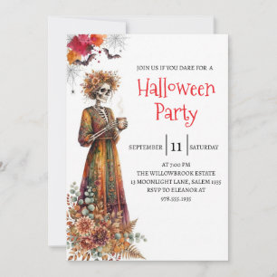 Invitación de fiesta de Halloween de dama esquelet