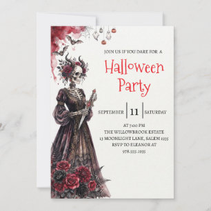 Invitación de fiesta de Halloween de dama esquelet