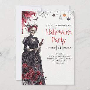 Invitación de fiesta de Halloween de dama esquelet